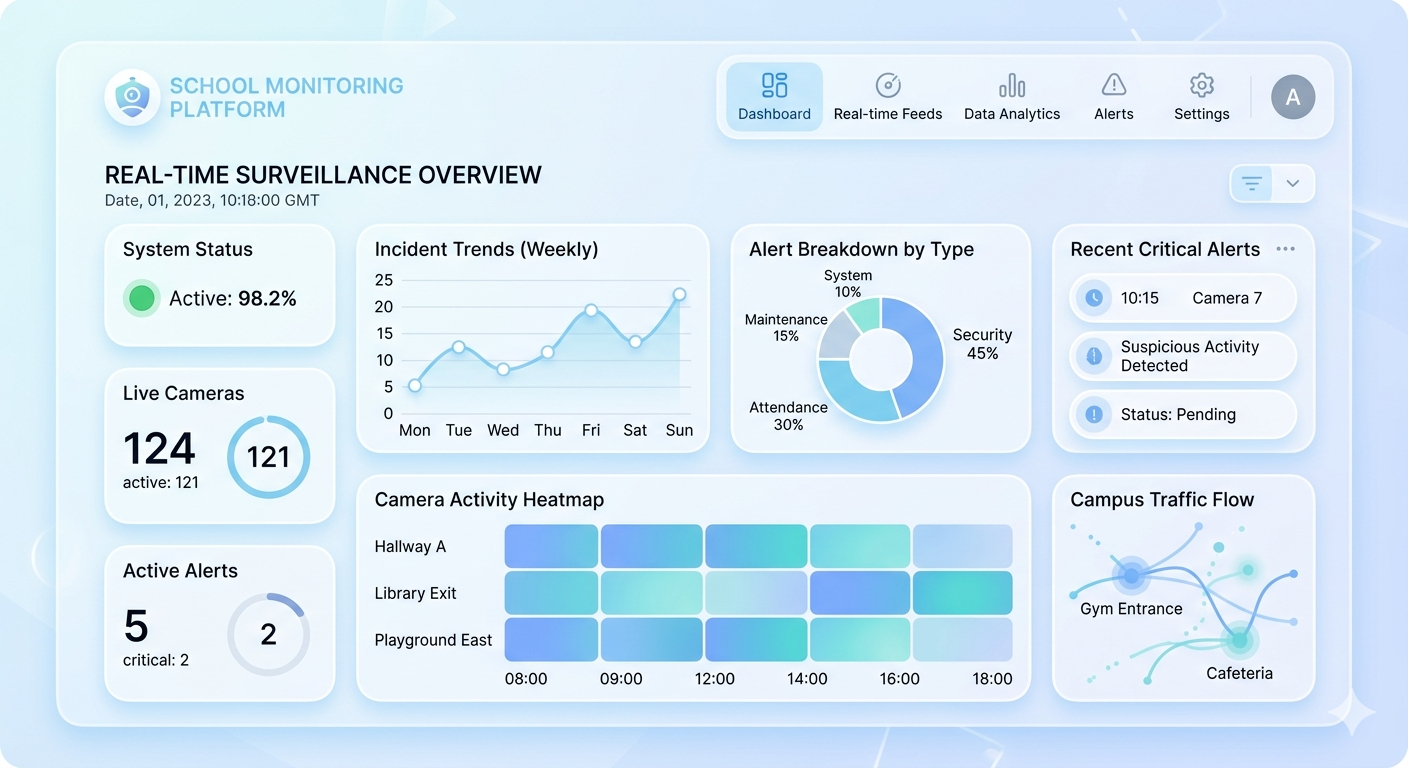 Abstract analytics dashboard with multiple video panels